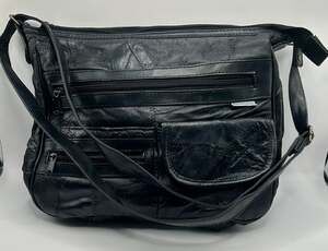 Embassy Black Genuine Leather Patchwork Multi-Pocket Crossbody Organizer Bag